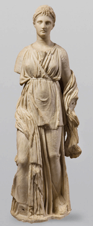 Statue of the Goddess Artemis, circa 100 BC, Parian marble, 55 1/8  inches high, from Delos (found in the so-called House of the Diadoumenos), Athens, National Archaeological Museum, 1829.