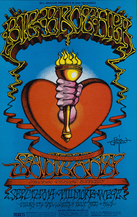 Rick Griffin believed that lettering was as much a part of the image as the image itself, as seen in Heart and Torch, 1968. ©Bill Graham Archives, LLC