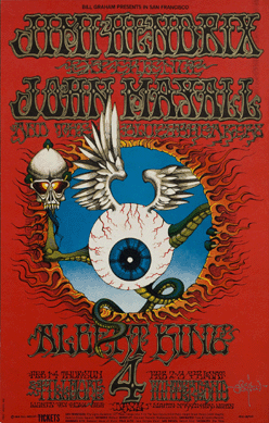 On his 1968 Flying Eyeball poster, Rick Griffin uses a lettering style influenced by Old West posters. ©Bill Graham Archives, LLC