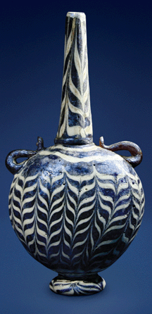 Anavian Gallery, New York City, showed this underglaze blue and white sprinkler bottle, Egypt, Thirteenth or Fourteenth Century.