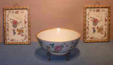 Santos, London, showed more export ware than in the past. This Chinese bowl and gilt framed plaques were among them.