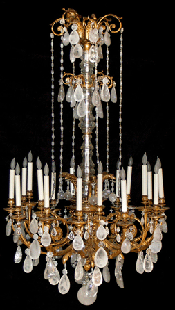 This Louis XVI-style gilt bronze and rock crystal 18-light chandelier was 5 feet high and brought $36,600. 