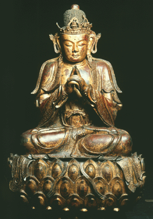 Buddha, Chinese (Ming), Seventeenth Century, gilded bronze, Trammell and Margaret Crow Collection of Asian Art, Dallas. Purchased by Isabella Gardner in 1902, and installed in the Chinese Room in 1914.