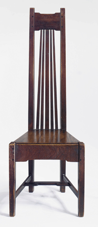 One of the most striking pieces in the exhibition is a mahogany chair made in 1907 for the Pasadena house of Dr W.T. Bolton. This Greene & Greene high back chair resembles those of contemporary designers Charles Rennie Mackintosh and Frank Lloyd Wright. Courtesy of Guardian Stewardship. Photograph courtesy of Sotheby's, New York.