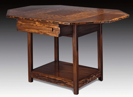 Made of mahogany, ebony and silver, this handsome table, 1912, graced the living room of Greene & Greene's Charles M. Pratt House, 1908, in Ojai, Calif. Private collection.