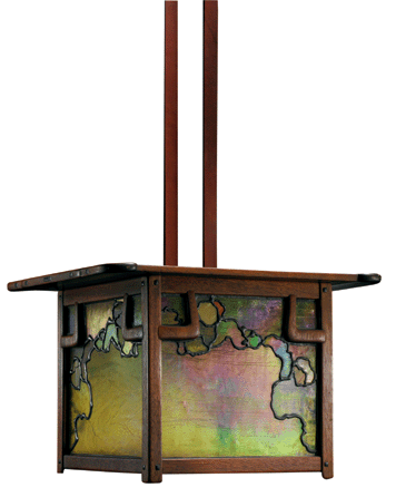 The unique light fixtures that the Greene brothers designed for each house flowed from the Arts and Crafts tradition. This signature 1910 lantern is from the James A. Culbertson House, 1902‱4, in Pasadena. Courtesy of Guardian Stewardship. Photograph courtesy of Sotheby's, New York.