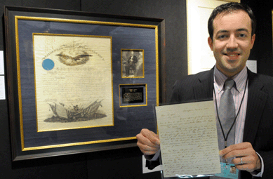 Dealer Brent Salerno with a rare Lincoln-signed letter addressing his desire to fight the expansion of slavery, $200,000, and a Lincoln commission. Questroyal Fine Art, New York City