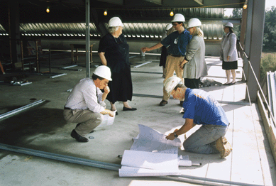 A standout project that Phil Zea is proud of participating in during his tenure at Historic Deerfield †along with Donald Friary, Bill Flynt, Amanda Lange, Will Garrison and others †was the 1998 opening of the Flynt Center of Early New England Life, a 27,000-square-foot building that provided much-needed exhibition space. Zea is  at left, kneeling during a walkthrough of the construction site. He also curated the center's opening exhibition, "Pursuing Refinement in Rural New England, 1750‱850.†