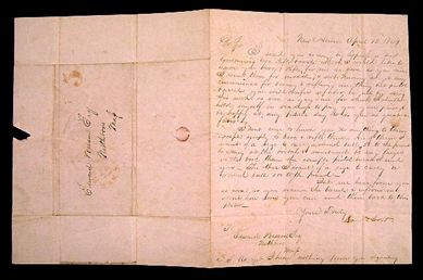 Samuel Colt, page manuscript letter, signed, discusses rifle boring with addressee Edward Wesson, dated April 12, 1847, New Haven, Conn., realized $3,910.