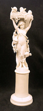 A carved ivory figure, more than 12 inches high, thought to be German, Nineteenth Century, caught two phone bidders' fancy, and ended at $3,680.
