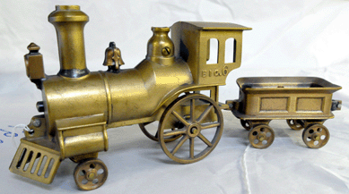 The bronze pattern for the Big 6 train set consisting of a locomotive, tender and three gondola cars brought $2,128.