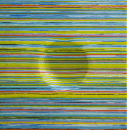 Klaus Moje, untitled 9, 1984, "Horizon Series,†sheet glass, stripped, kiln-formed and wheel-cut, 2 by16¾ by 16¾ inches. Private collection, New York City.