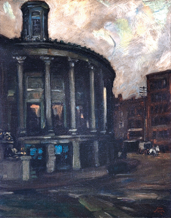 John Sloan (1871‱951), "Philadelphia Stock Exchange,†circa 1897‱898, oil on canvas, 16 by 13 inches. Delaware Art Museum, gift of Helen Farr Sloan, 1970.