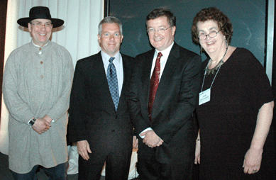 Taking part in the evening were, from left, ADA president John Keith Russell; Luke Beckerdite, editor, Annual Journal of American Furniture, one of the speakers; Philip Zea, recipient of the Award of Merit; and Jane Nylander, president emerita of Historic New England.