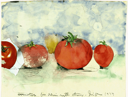 Jim Dine (American, b 1935), "Tomatoes,†1974, watercolor, graphite and collage on paper, 9¾ by 12¾ inches (sheet). 