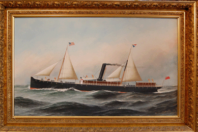 Antonio Jacobsen's portrait of the sail and steam vessel Ethelred garnered $19,550.