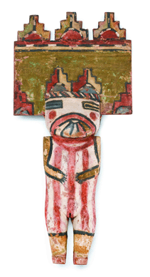A painted and carved cottonwood Katchina doll ($800․1,200) achieved $28,600. 