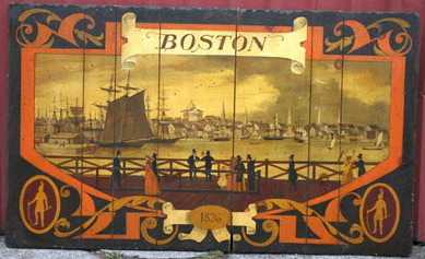 A large folk art view of "Boston 1826†hung on a side wall at Stanton, and was taken home by a bidder in the audience for $3,390. Although unsigned, the 3-by-5-foot panel was thought to be by Albright for the 1939 World's Fair.
