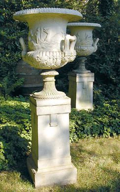 With a high presale estimate of $8,000, this fine pair of marked Galloway terracotta classical garden urns, circa 1920, sold for $12,600.