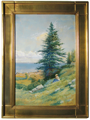 A watercolor portrait of a woman seated on a slope at Cape Porpoise, Maine, by Alfred Thompson Bricher sold for $32,200.