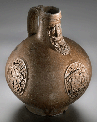 Bartmann bottle with variant of the arms of the dukes of Jülich-Kleve-Berg. Frechen, Germany, circa 1610, recovered from the 1613 wreck of the Witte Leeuw.