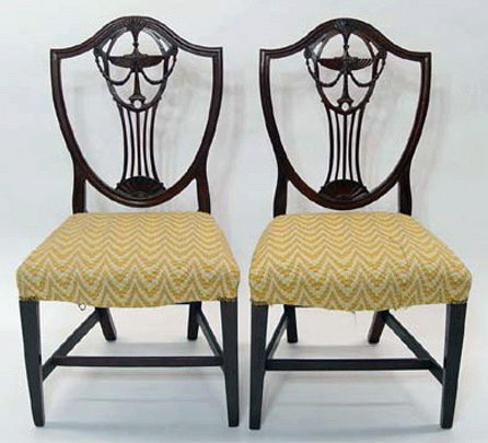 A pair of Rhode Island Federal period chairs drew the attention of many floor and phone bidders and sold for $2,640. 