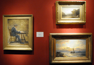 A stellar selection of American art was presented at Thomas Colville, Guilford, Conn., including "The Timer,†an oil on canvas by Thomas Eakins, left, "A View of The Hudson†by Alexander Wyant and "Morning, Long Island†by Mauritz De Haas.