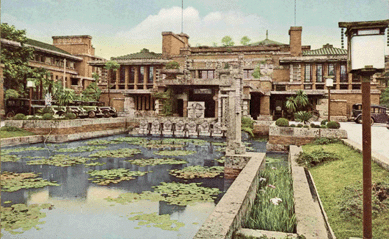 Wright's passion took him to Japan early in the Twentieth Century, long before he was contracted to design the Imperial Hotel in Tokyo, completed in 1922, later demolished. For this project, Wright abandoned sparseness in favor of ornamentation. ⁐hotograph ©Hulton Archive/Stringer/Getty Archives