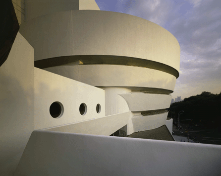 The Guggenheim as pure design, icon and breakthrough edifice. This photo, taken from the perspective of northeast looking southwest, shows that Wright⁳ vision and grasp of line grew more astute as his work matured. ©The Solomon R. Guggenheim Foundation, New York.