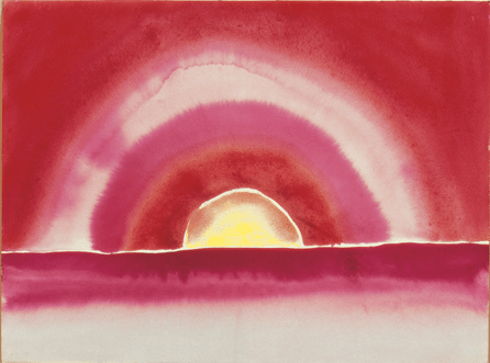 Georgia O'Keeffe, "Sunrise,†1916, watercolor on paper, 8 7/8 by 11 7/8 inches, collection of Barney A. Ebsworth. ₩Georgia O'Keeffe Museum / Artists Rights Society (ARS), New York
