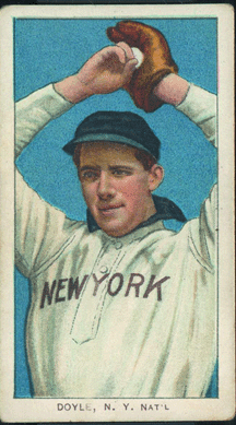 An extremely rare "Slow Joe†Doyle, New York Nationals, hands above head pose, 1909 T206, sold for a record $329,000. 