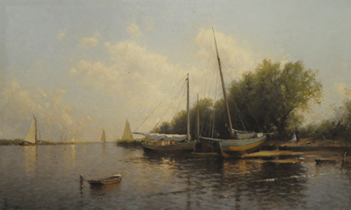 Alfred Thompson Bricher was well represented in the sale with two impressive works. "Oyster Boats on the Creek, Patchogue, Long Island†sold for $120,000.