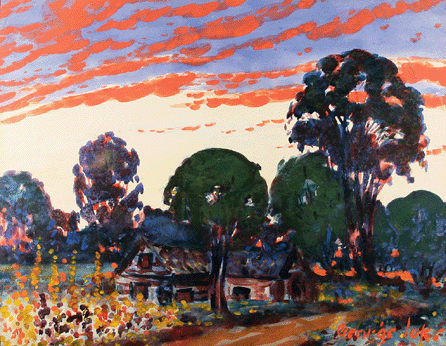 George Benjamin Luks (American, 1867‱933), "Sunset,†circa 1928″2; watercolor on paper, 14½ by 18 inches. Gift of Olga H. Knoepke. Courtesy New Britain Museum of American Art.