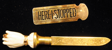 Doris Duke's 14K gold bookmark engraved with the initials "DD†soared past the $100 high estimate to bring $4,200, and a yellow gold and ivory letter opener that had been used in Duke's New York City apartment realized $3,600.