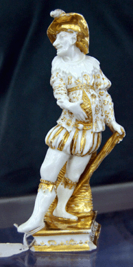 A Nineteenth Century Meissen Commedia dell'arte figure of Harlequin went to a phone bidder for $29,250.
