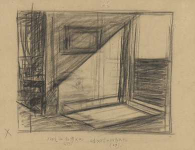 Edward Hopper, study for "Rooms by the Sea†(recto), 1951, charcoal. Yale University Art Gallery, Katharine Ordway Fund.