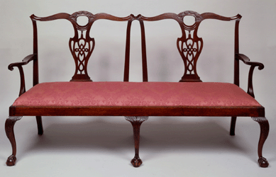 A Chippendale double chair-back settee, around 1770, attributed to a Boston maker. Gift of Mr & Mrs Frederic W. Fuller Jr. 