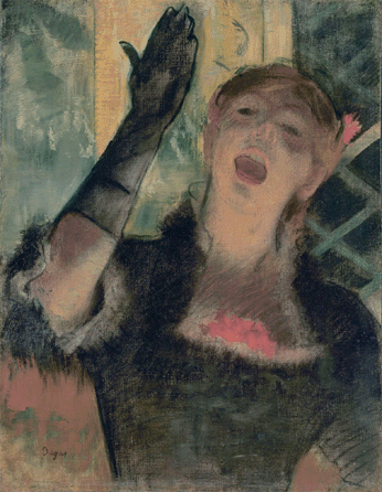 Hilaire Germain Edgar Degas (French, 1834‱917), "Café Singer,†1879, oil on canvas, 21 1/16 by 16 7/16 inches, bequest of Clara Margaret Lynch in memory of John A. Lynch. The Art Institute of Chicago. ⁐hoto ©The Art Institute of Chicago