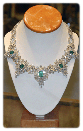 The vintage 70-carat diamond, emerald and platinum lady's necklace was the top lot in the sale, going to a floor bidder who lives in Hollywood, Fla., for $88,500. 