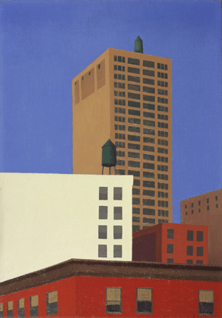 George C. Ault (American, 1891‱948), "Loft Buildings, No. 1,†1922, oil on canvas, 20 by 14 inches. Collection of C.K. Williams, II. Image courtesy Will Brown.