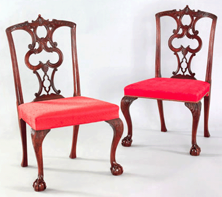 The top lot in the sale was a pair of Chippendale-style mahogany dining chairs in the Boston taste after a design by Manwaring that carried a presale estimate of $1,5/2,500. The final bid was $163,800.
