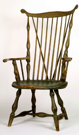 Described as "among the very best American Windsors,†the Nantucket high fanback armchair made on the island, like its related examples, owes much to the Philadelphia form.