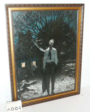 Dean Cornwell (1892‱960), untitled scene depicting a gentleman in a nighttime setting, oil on canvas applied to Masonite, 29 by 22 inches, sold to the room at $9,000.