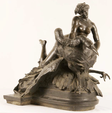Mario Rutelli (Italian, Nineteenth Century), "Leda and the Swan,†circa 1897, bronze grouping, 25 by 28 inches, commanded $7,200.