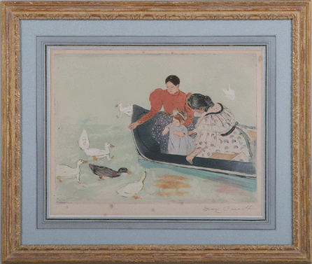 The top lot of the auction was this drypoint etching by Mary Cassatt, "Les Canards,†that attained $118,000 from a phone bidder. The lot attracted much interest and had 14 phones vying for it.