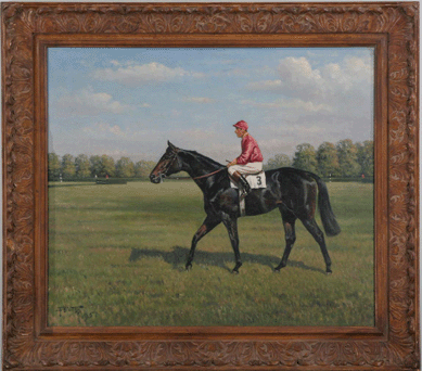 A portrait of the Phipps' champion thoroughbred horse Oedipus, painted by Franklin Brooke Voss in 1951, achieved $30,680.