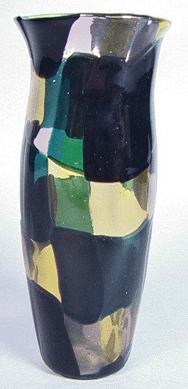 A Fulvio Bianconi (1915‱996) for Venini Pezzato vase with flared top and patchwork of four colors, marked Venini Italia and measuring 10 inches high, sold for $3,450.