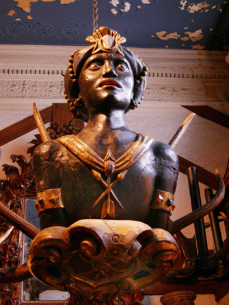 Carved and painted chandelier from the Guild of the Goldsmith, circa 1700. 