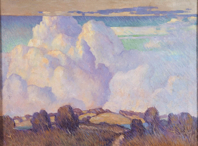 This oil on canvas landscape scene by Iowa artist Marvin Cone (1891‱964), "Pageantry II,†circa 1958‱960, 18 by 24 inches, realized $96,000.