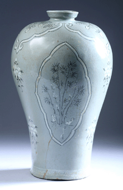 This Korean celadon meiping, Koryo dynasty, 13-inch-high covered vase was another surprise top lot when it went to an Asian bidder for $26,290.